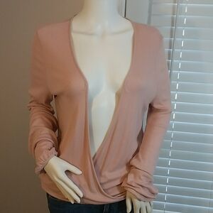 INC International Concept Size M Women's Ripped Draped Front Long Sleeves Blouse